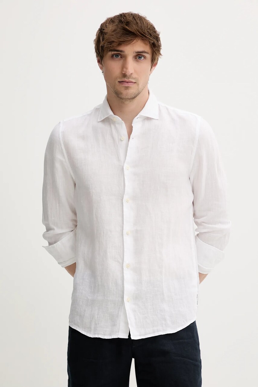 Marc O\'Polo cămașă de in culoarea alb, cu guler clasic, slim, 524742842460