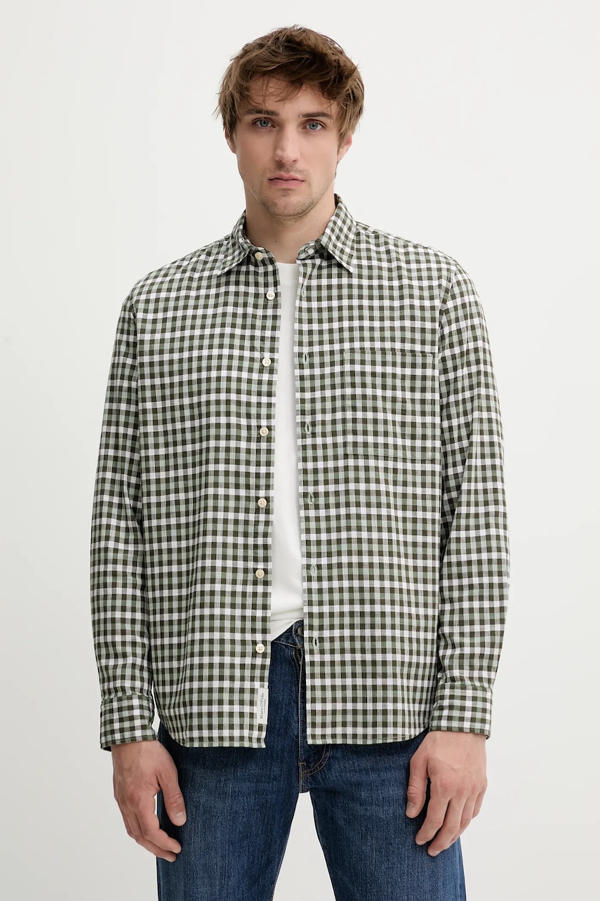Marc O'Polo cămașă din bumbac culoarea verde, cu guler clasic, regular, 520724542090