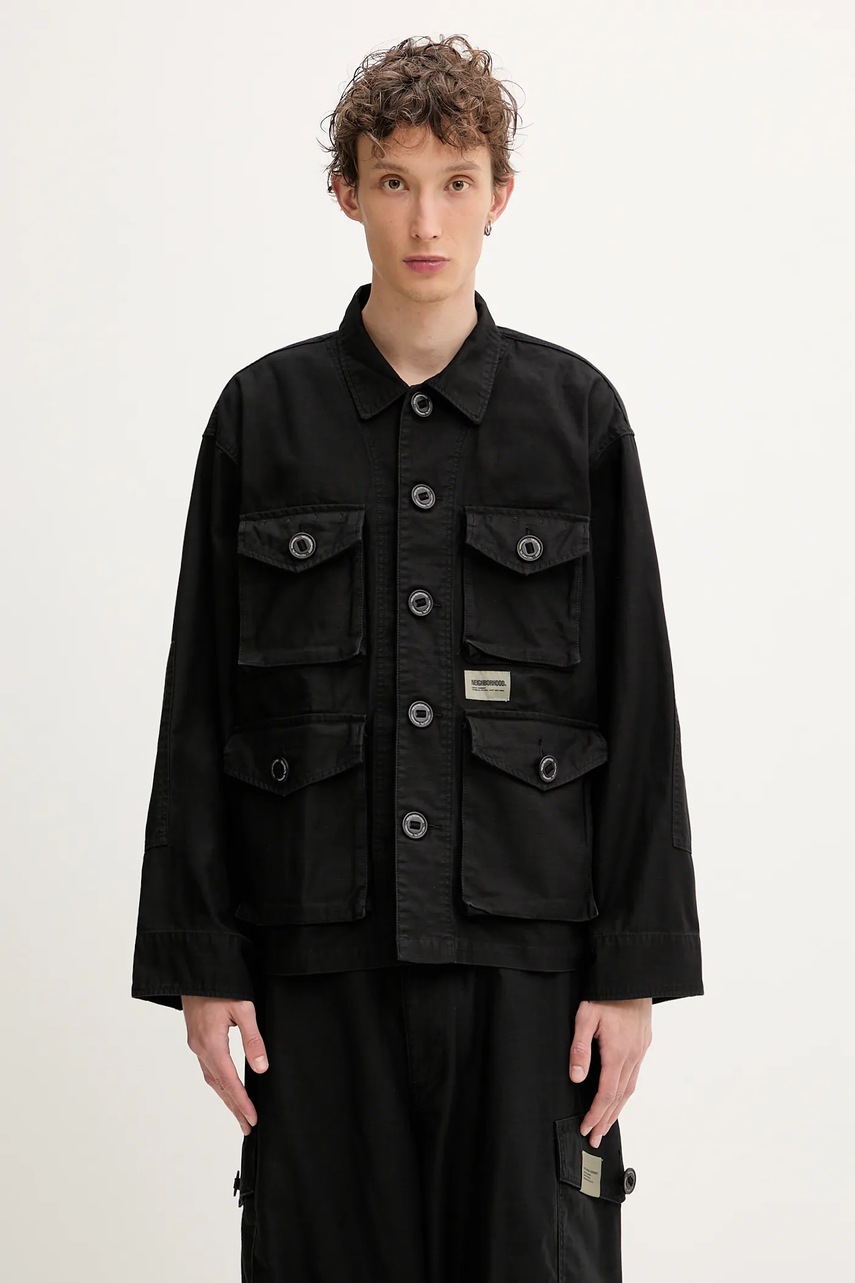 NEIGHBORHOOD cămașă din bumbac Bdu Shirt Ls culoarea negru, cu guler clasic, regular, 251SPNH.SHM04