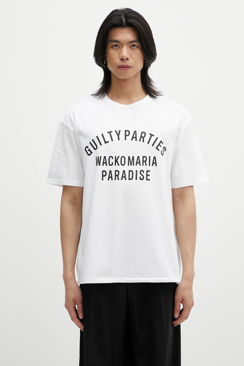 Bavlněné tričko Wacko Maria washed heavy weight pánské, bílá barva, s potiskem, 25SS-WMT-WT10