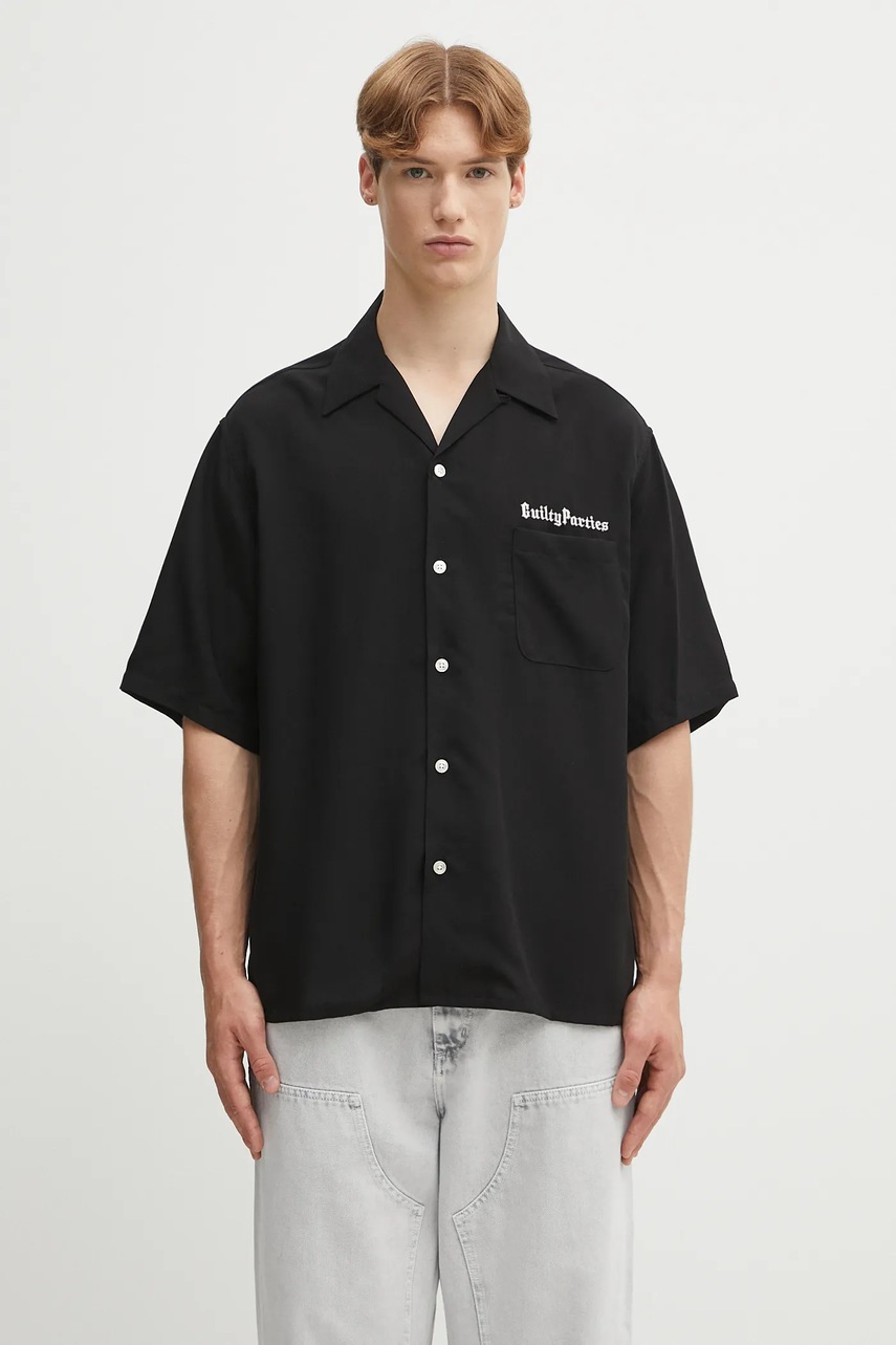 Košile Wacko Maria 50'S SHIRT S/S  pánská, černá barva, relaxed, 25SS-WMS-OC06