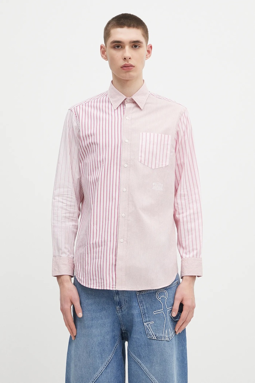 Bavlněná košile Aries Patchwork LS Shirt růžová barva, relaxed, s klasickým límcem, AR4012003