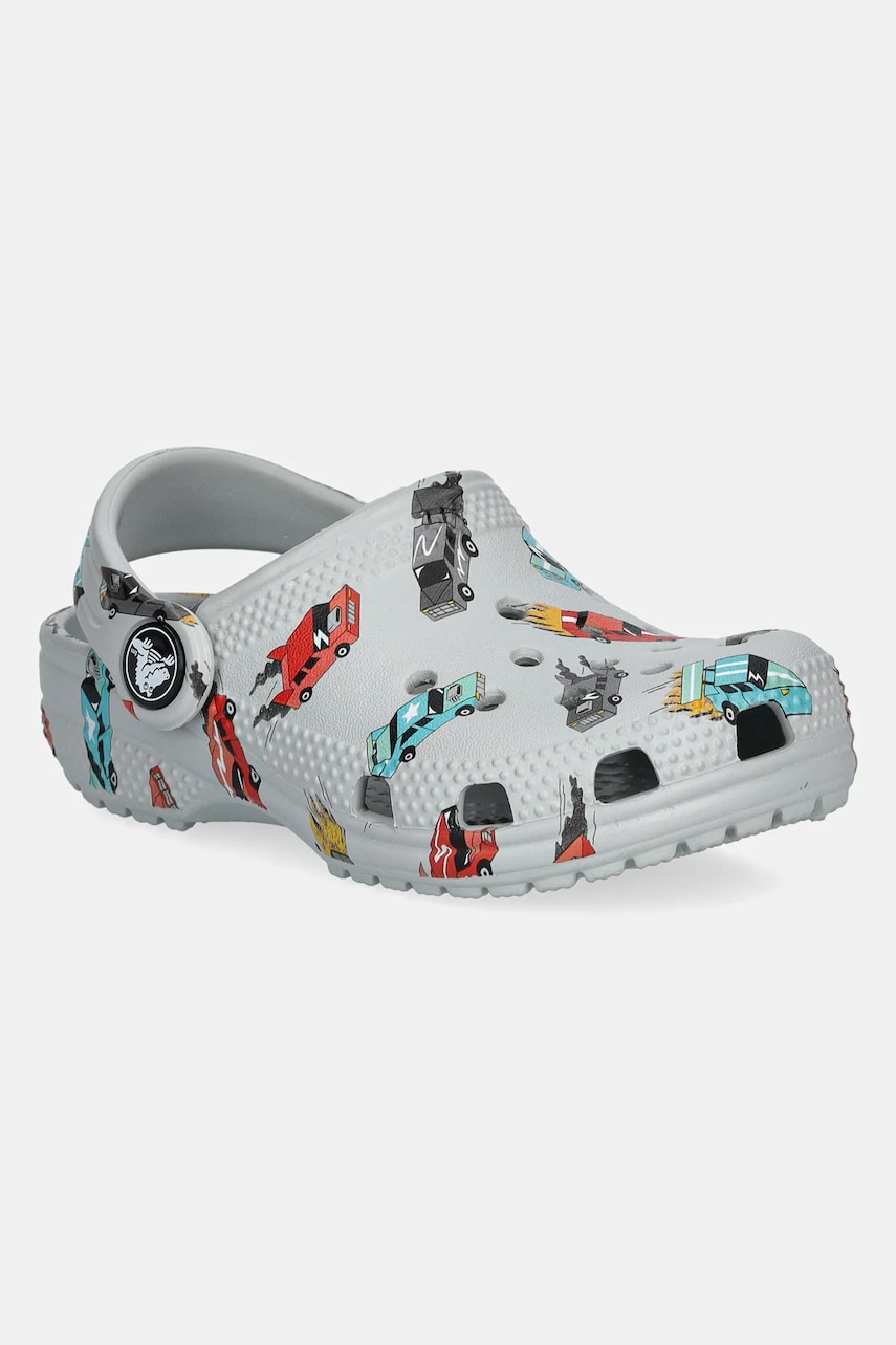 Crocs papuci CLASSIC RACE CARS GRAPHIC CLOG KIDS culoarea gri, 210992 Crocs papuci CLASSIC RACE CARS GRAPHIC CLOG KIDS culoarea gri, 210992