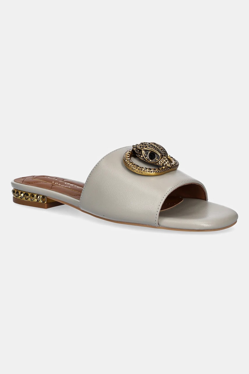 Kurt Geiger London slapi de piele Chelsea Flat Sandal femei, culoarea gri, 3416223109 Kurt Geiger London slapi de piele Chelsea Flat Sandal femei, culoarea gri, 3416223109