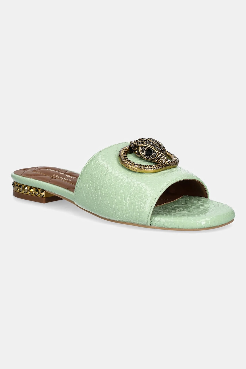 Kurt Geiger London slapi de piele Chelsea Flat Sandal femei, culoarea verde, 3416273719 Kurt Geiger London slapi de piele Chelsea Flat Sandal femei, culoarea verde, 3416273719