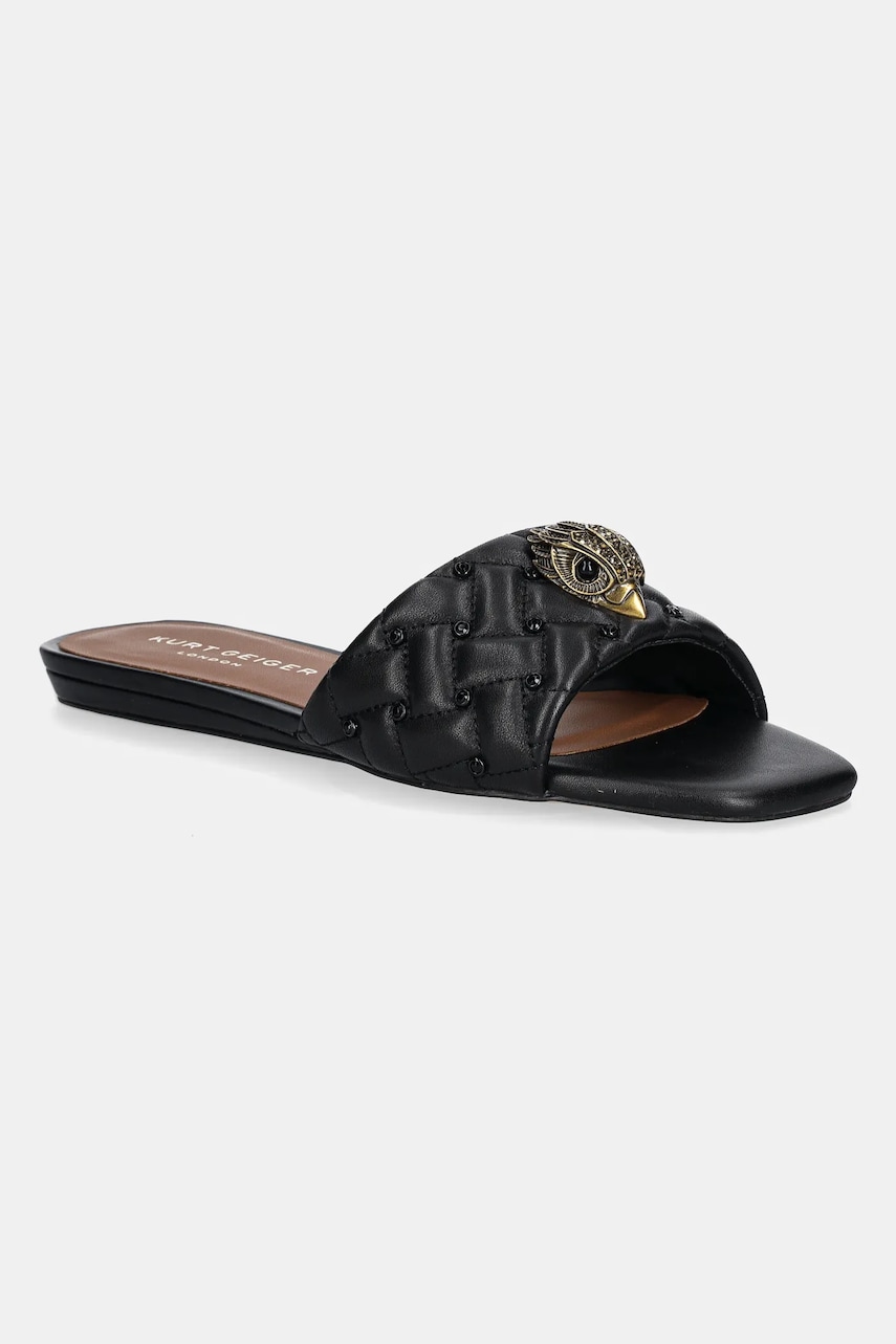 Kurt Geiger London slapi de piele Kensington Flat Sandal femei, culoarea negru, 8496109109 Kurt Geiger London slapi de piele Kensington Flat Sandal femei, culoarea negru, 8496109109