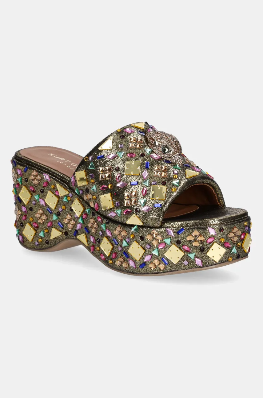 Kurt Geiger London papuci Kensington Wedge Mule femei, culoarea auriu, toc pana, 8650966609