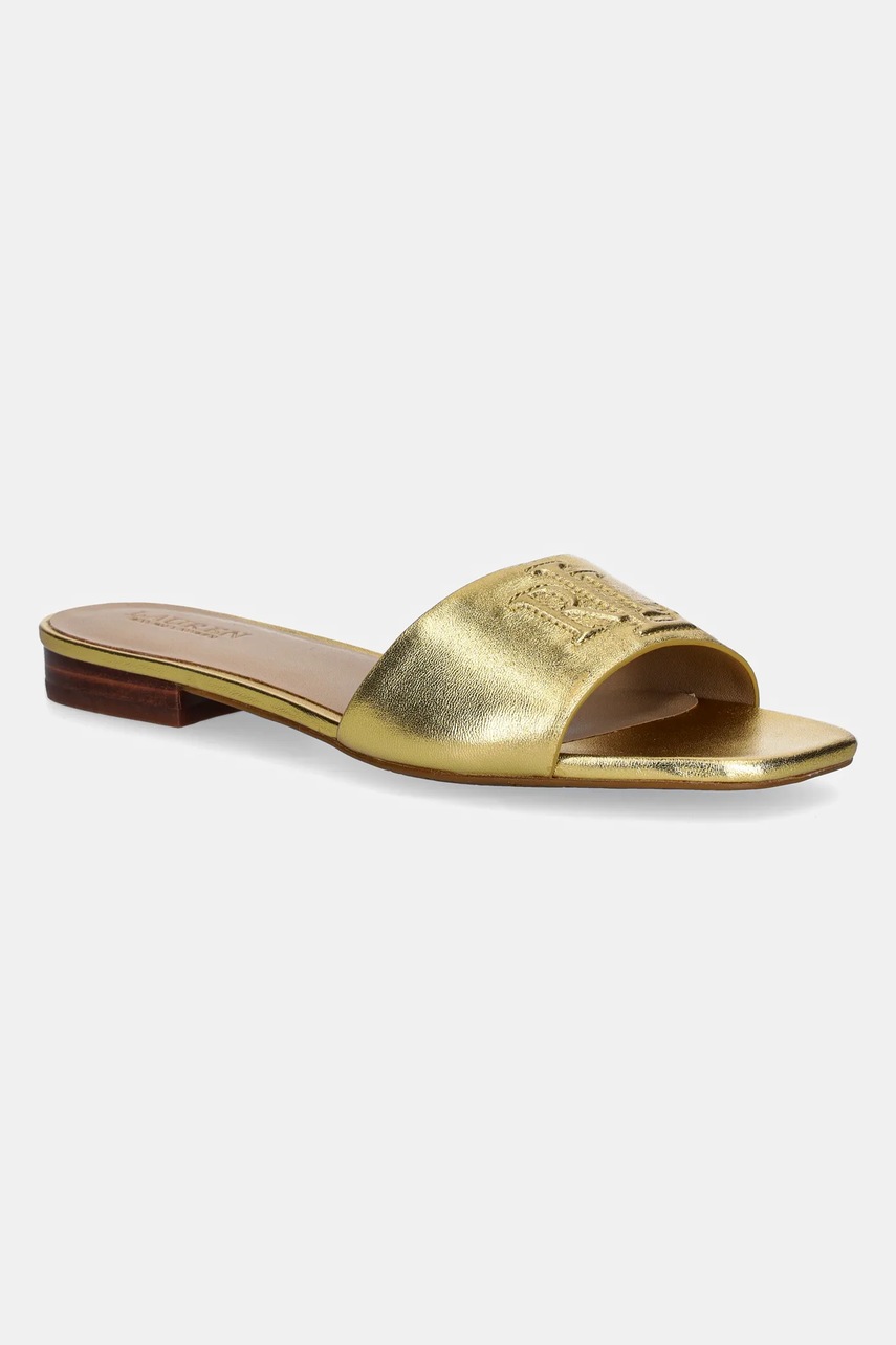 Levně Kožené pantofle Lauren Ralph Lauren Everley Sld dámské, zlatá barva, 802970531002