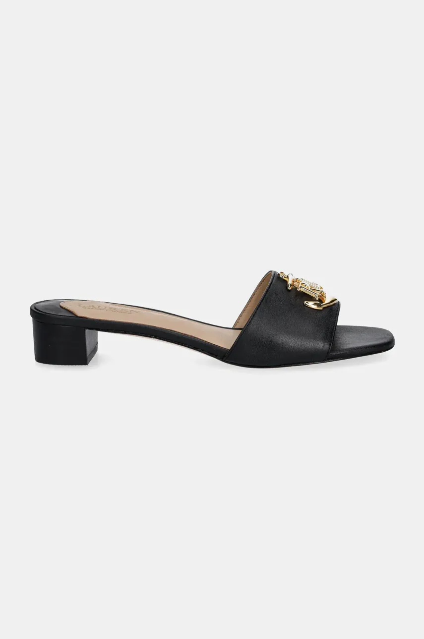 Кожаные шлепанцы Lauren Ralph Lauren Fay Logo II женские цвет чёрный каблук кирпичик 802959168001 Кожаные шлепанцы Lauren Ralph Lauren Fay Logo II женские цвет чёрный каблук кирпичик 802959168001