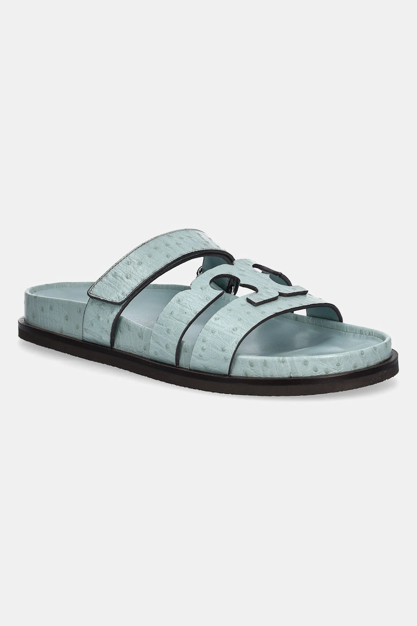 Tory Burch slapi de piele Ines Sport Slide femei, culoarea turcoaz, 162580-400 Tory Burch slapi de piele Ines Sport Slide femei, culoarea turcoaz, 162580-400