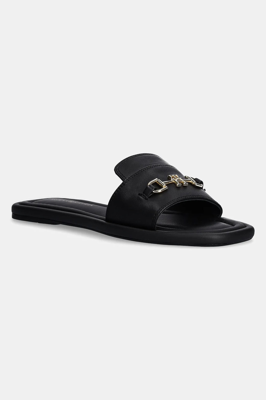 Levně Kožené pantofle Tommy Hilfiger LEATHER HORSEBIT MULE dámské, černá barva, FW0FW08420