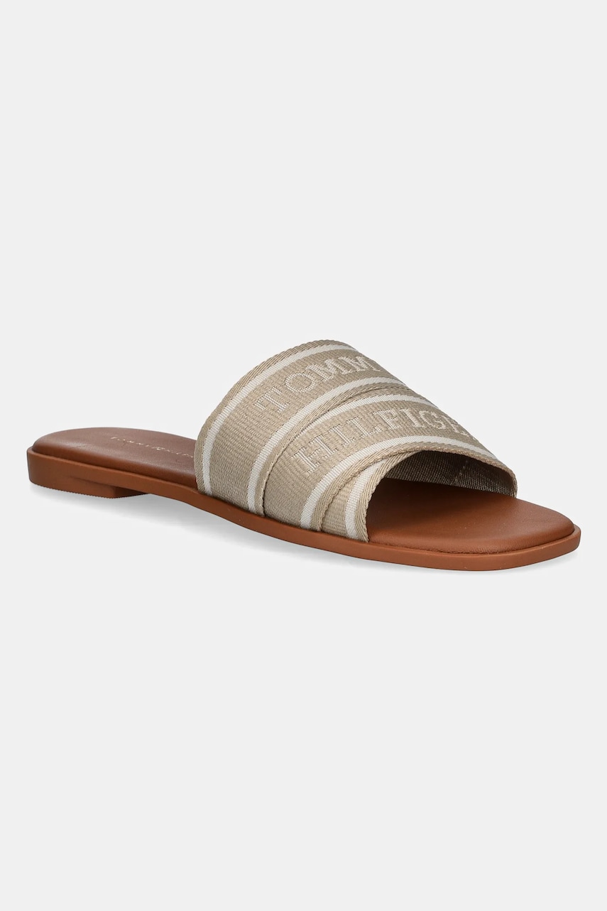Levně Pantofle Tommy Hilfiger TOMMY HILFIGER WEBBING MULE dámské, béžová barva, FW0FW08421