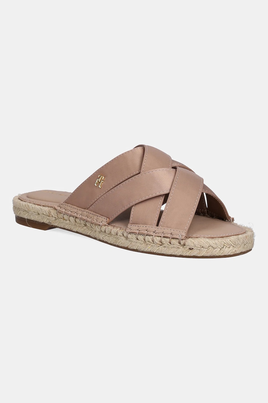 Tommy Hilfiger papucs SATIN ESPADRILLE MULE bézs, női, FW0FW08502 akciós termékkép 1