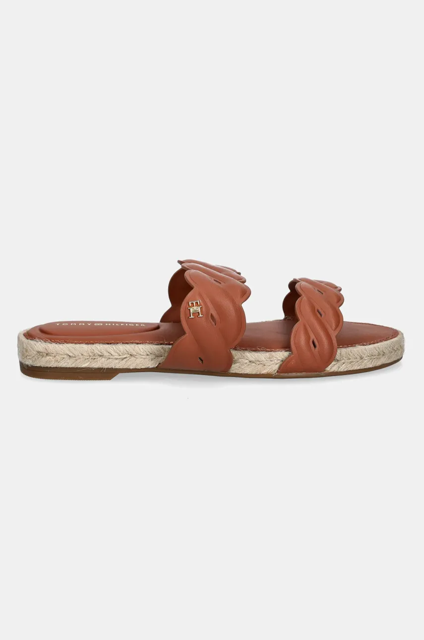Кожаные шлепанцы Tommy Hilfiger LEATHER ROPE ESPADRILLE MULE женские цвет коричневый FW0FW08503 Кожаные шлепанцы Tommy Hilfiger LEATHER ROPE ESPADRILLE MULE женские цвет коричневый FW0FW08503