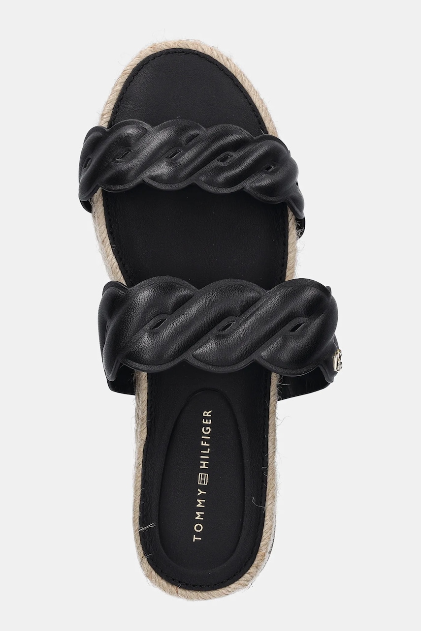 Kožené šľapky Tommy Hilfiger LEATHER ROPE ESPADRILLE MULE
