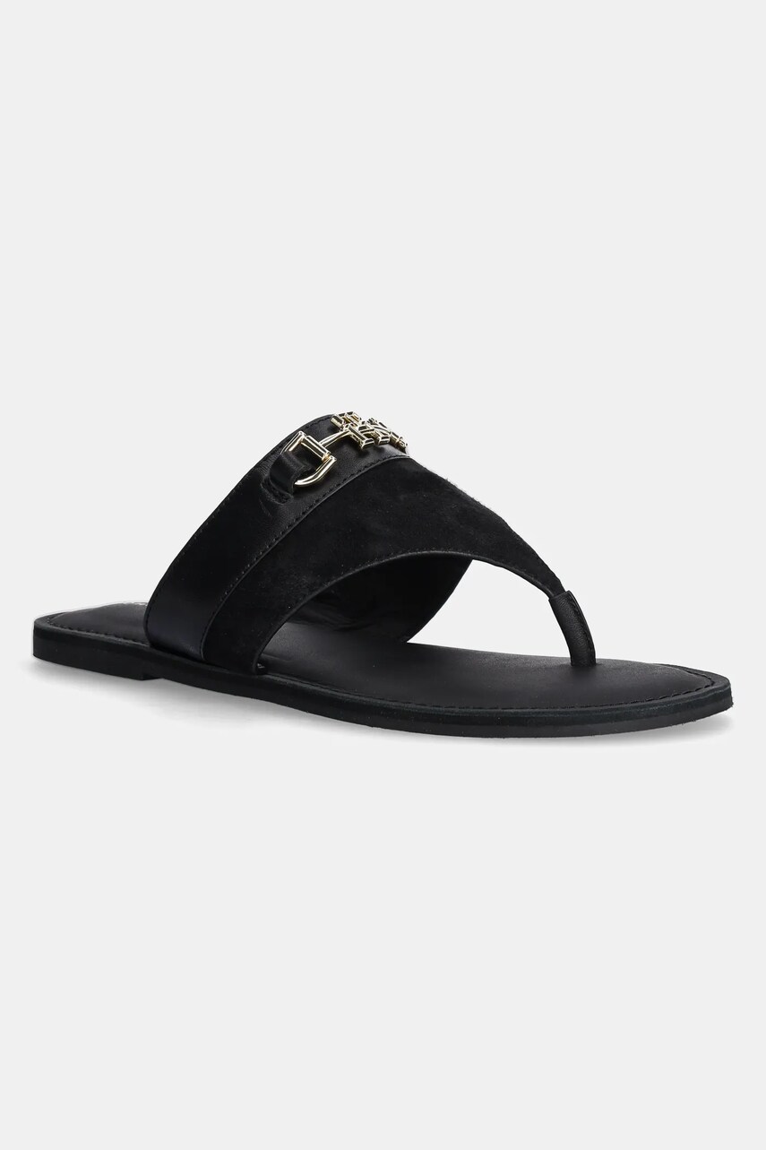 Levně Kožené žabky Tommy Hilfiger MIXED LEATHER HORSEBIT THONG dámské, černá barva, na plochém podpatku, FW0FW08506