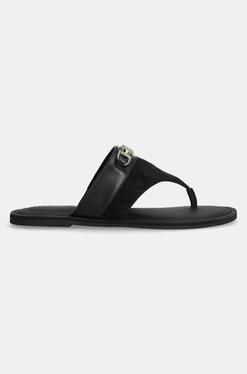 Кожаные вьетнамки Tommy Hilfiger MIXED LEATHER HORSEBIT THONG женские цвет чёрный на плоском ходу FW0FW08506 Кожаные вьетнамки Tommy Hilfiger MIXED LEATHER HORSEBIT THONG женские цвет чёрный на плоском ходу FW0FW08506