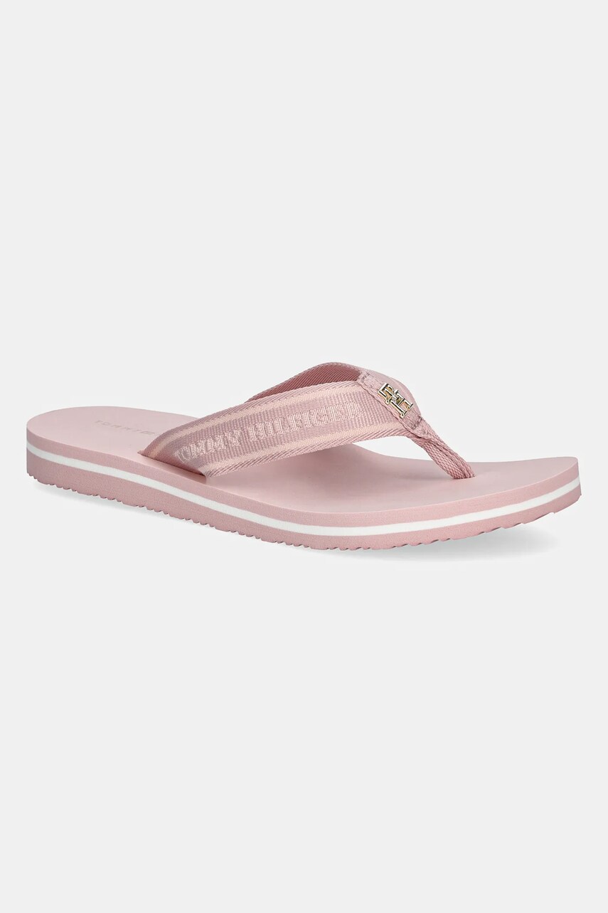 Levně Žabky Tommy Hilfiger HILFIGER WEBBING BEACH SANDAL dámské, růžová barva, na plochém podpatku, FW0FW08515