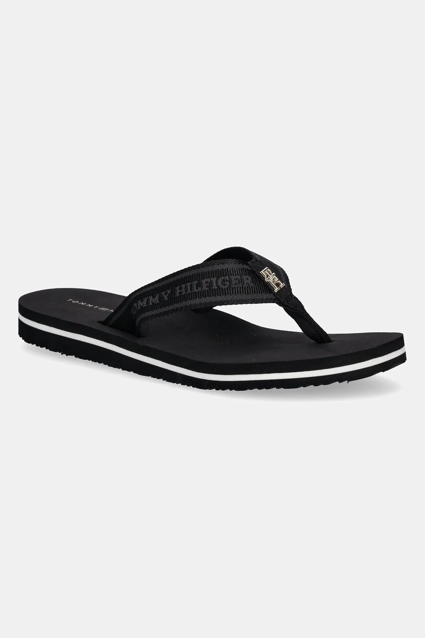 Levně Žabky Tommy Hilfiger HILFIGER WEBBING BEACH SANDAL dámské, černá barva, na plochém podpatku, FW0FW08515