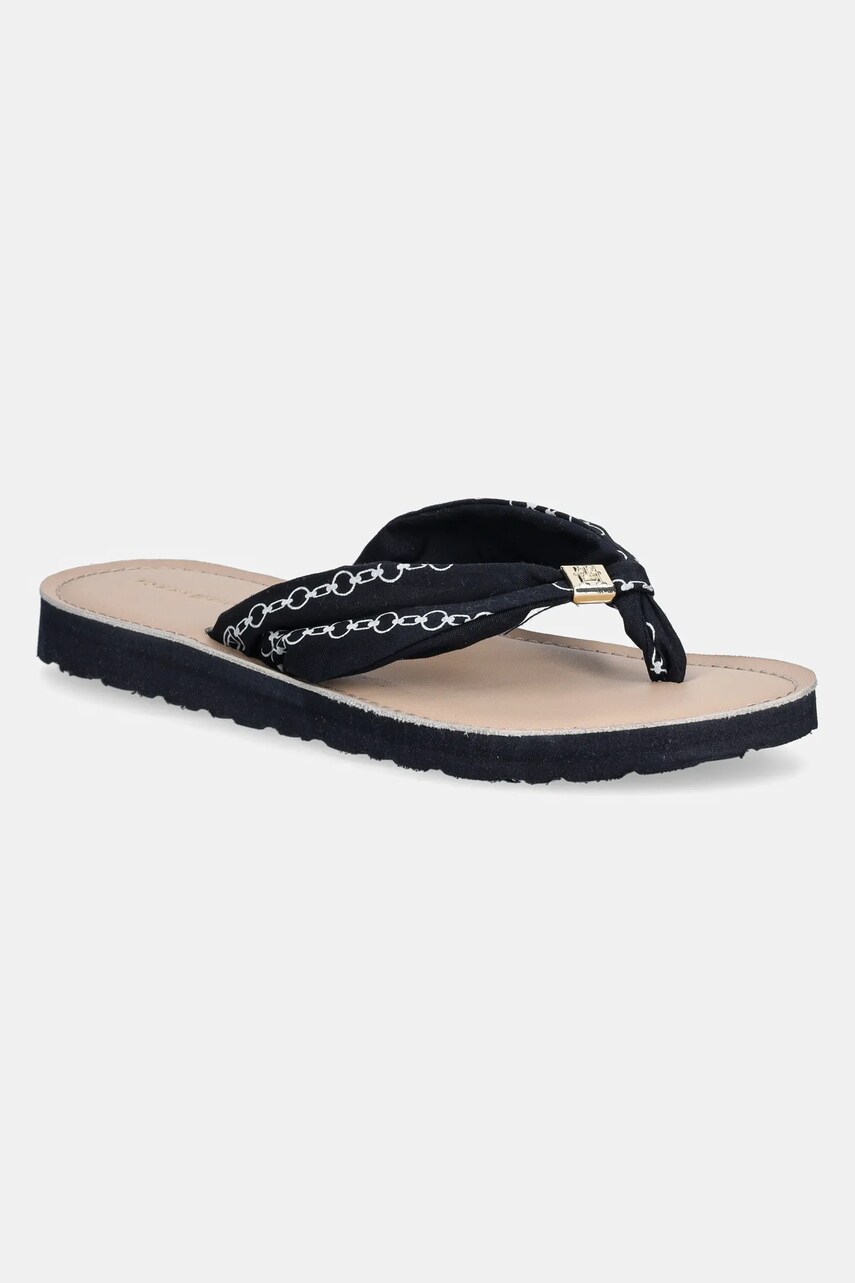 Levně Žabky Tommy Hilfiger TH CHAIN PRINT ELEVATED SANDAL dámské, tmavomodrá barva, na plochém podpatku, FW0FW08519