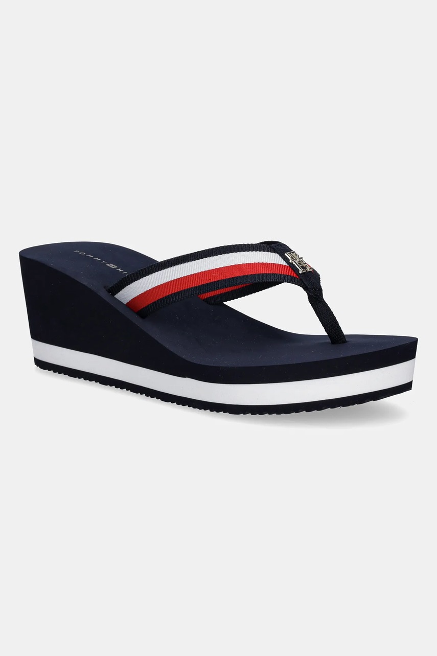 Levně Žabky Tommy Hilfiger TH CORPORATE WEDGE BEACH SANDAL dámské, tmavomodrá barva, na klínku, FW0FW08520