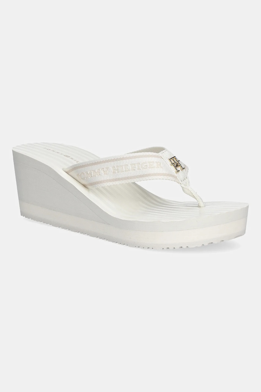 Levně Žabky Tommy Hilfiger TH STRIPES WEDGE BEACH SANDAL dámské, béžová barva, na klínku, FW0FW08521