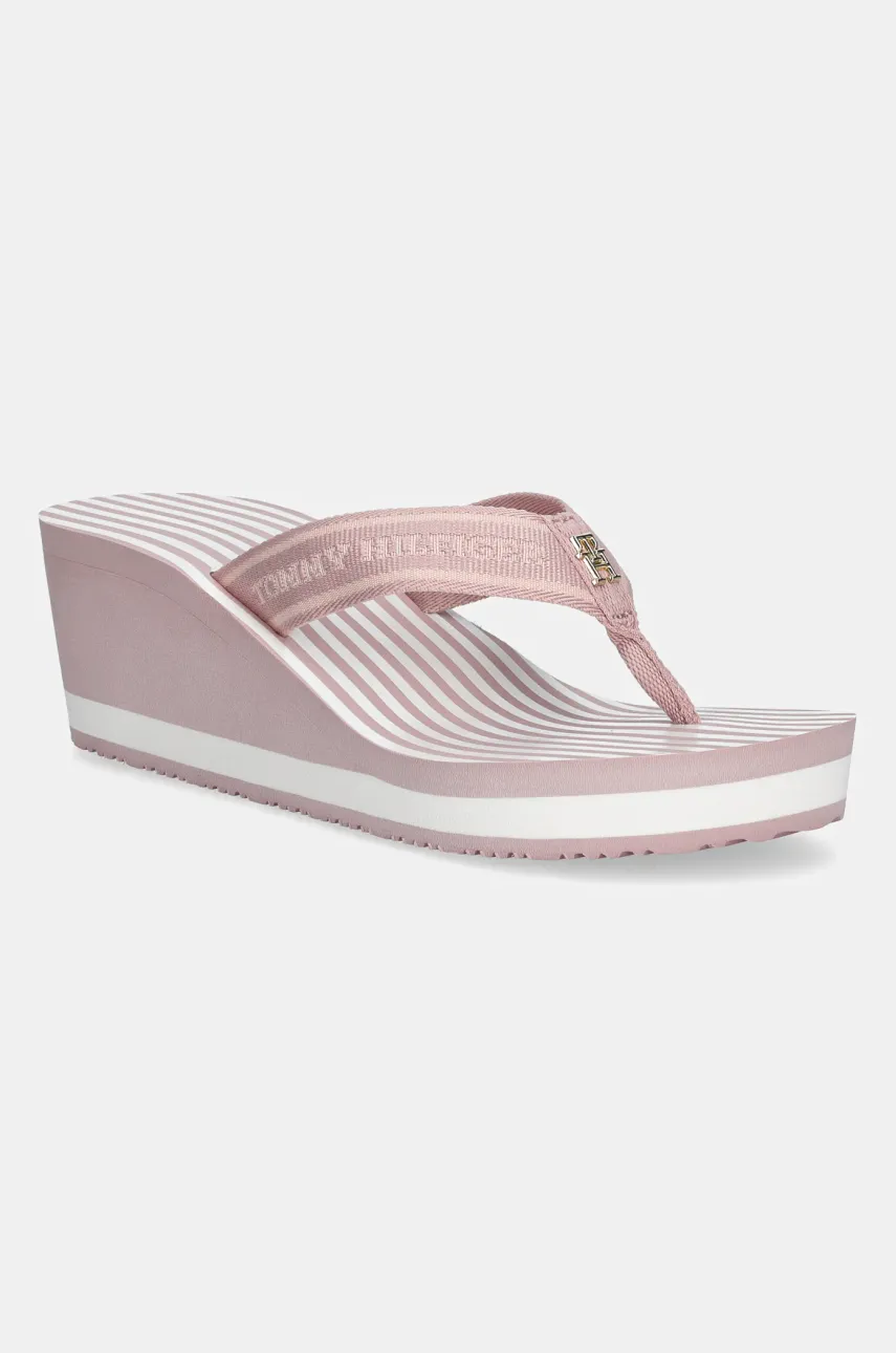 Levně Žabky Tommy Hilfiger TH STRIPES WEDGE BEACH SANDAL dámské, růžová barva, na klínku, FW0FW08521
