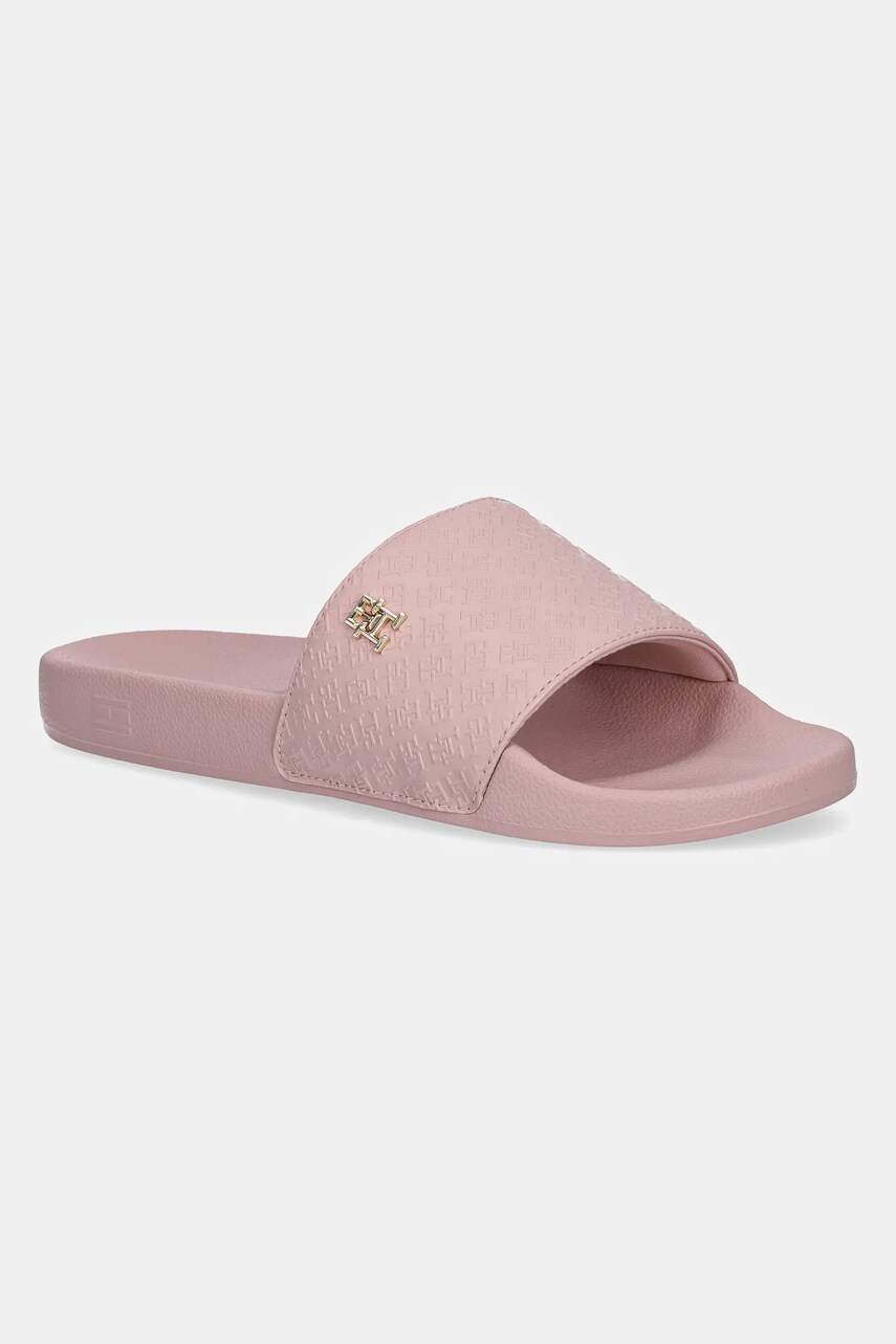 Levně Pantofle Tommy Hilfiger TH MONOGRAM POOLSIDE dámské, růžová barva, FW0FW08525