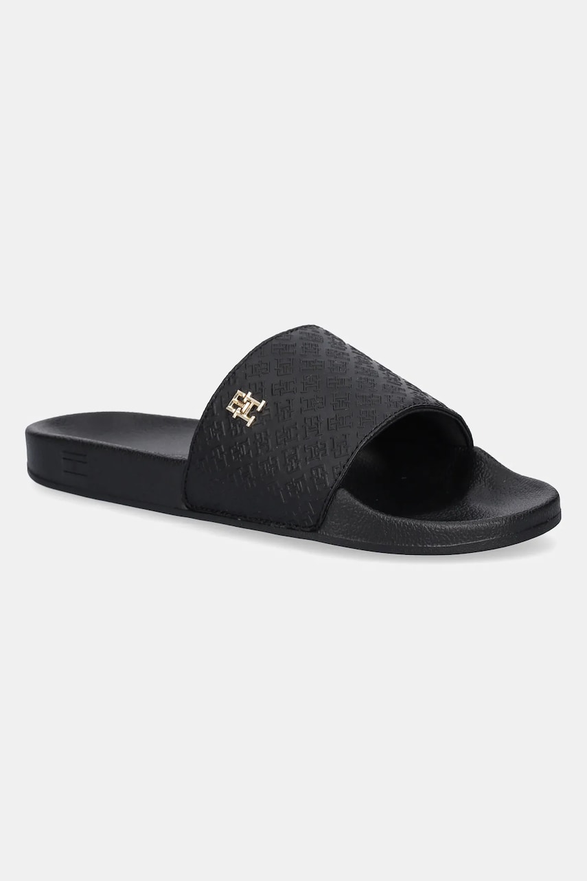Levně Pantofle Tommy Hilfiger TH MONOGRAM POOLSIDE dámské, černá barva, FW0FW08525