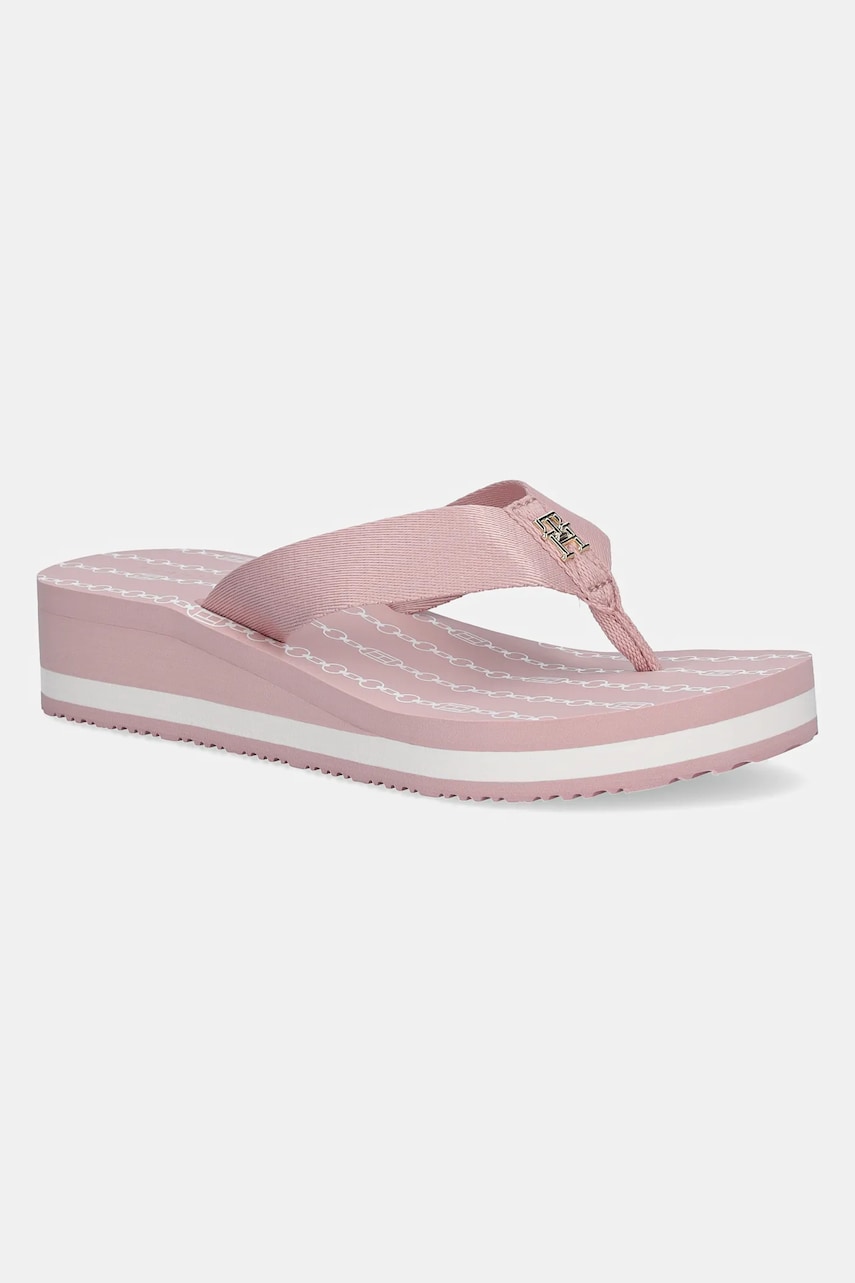 Levně Žabky Tommy Hilfiger IM TH CHAINPRINT MIDWEDGE SANDAL dámské, růžová barva, na klínku, FW0FW08527