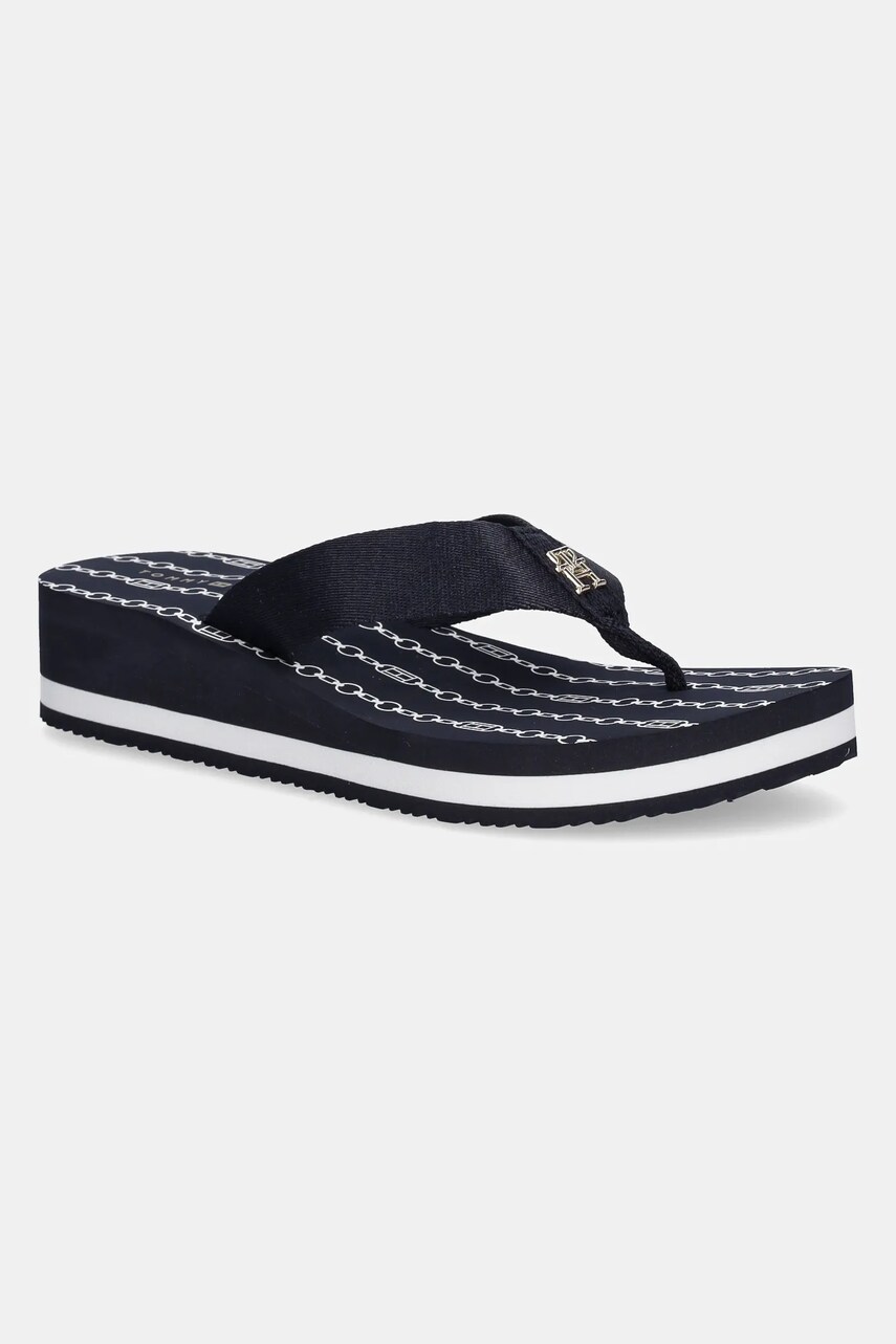 Levně Žabky Tommy Hilfiger IM TH CHAINPRINT MIDWEDGE SANDAL dámské, tmavomodrá barva, na klínku, FW0FW08527