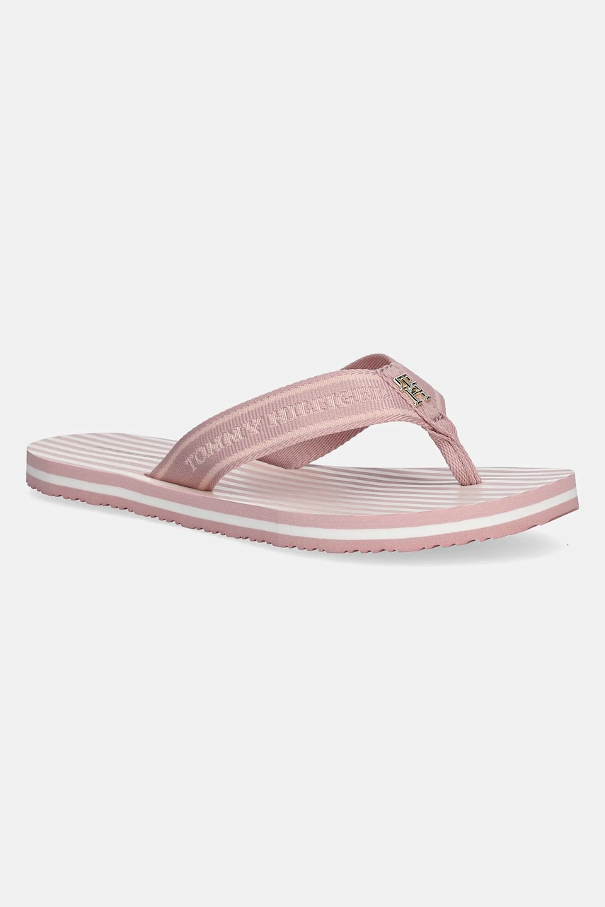 Levně Žabky Tommy Hilfiger TH STRIPES BEACH SANDAL dámské, růžová barva, na plochém podpatku, FW0FW08528