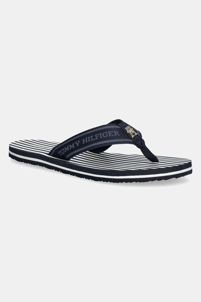 Levně Žabky Tommy Hilfiger TH STRIPES BEACH SANDAL dámské, tmavomodrá barva, na plochém podpatku, FW0FW08528