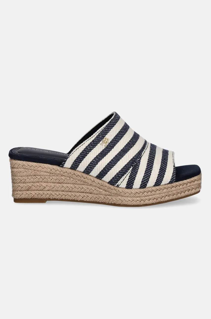 Шлепанцы Tommy Hilfiger NAUTICAL STRIPES ESPADRILLE MULE женские цвет синий на платформе FW0FW08666 Шлепанцы Tommy Hilfiger NAUTICAL STRIPES ESPADRILLE MULE женские цвет синий на платформе FW0FW08666