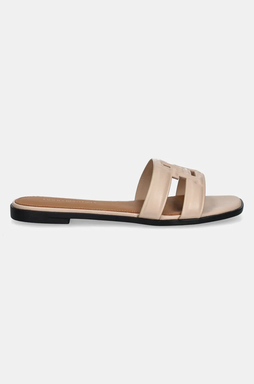 Кожаные шлепанцы Tommy Hilfiger TH LOGO STRAP MULE женские цвет бежевый FW0FW08671 Кожаные шлепанцы Tommy Hilfiger TH LOGO STRAP MULE женские цвет бежевый FW0FW08671