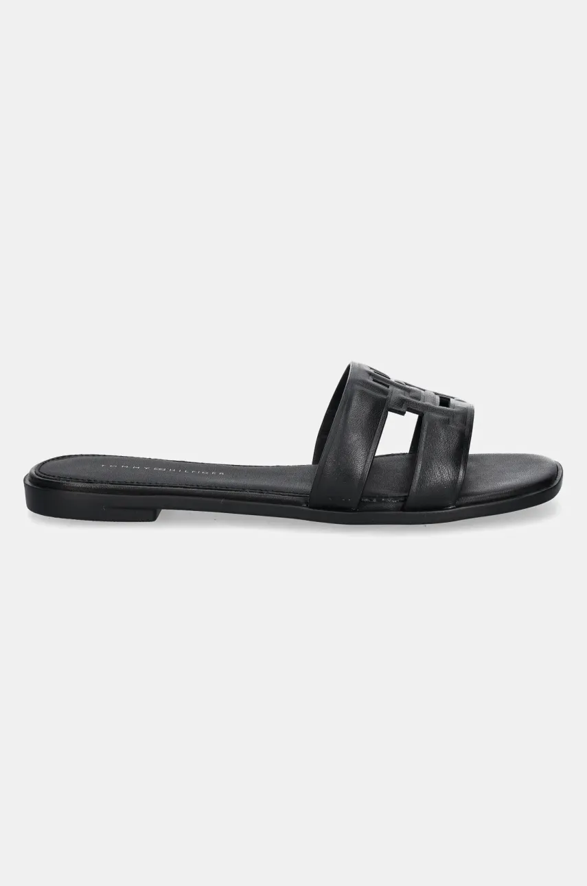 Кожаные шлепанцы Tommy Hilfiger TH LOGO STRAP MULE женские цвет чёрный FW0FW08671 Кожаные шлепанцы Tommy Hilfiger TH LOGO STRAP MULE женские цвет чёрный FW0FW08671
