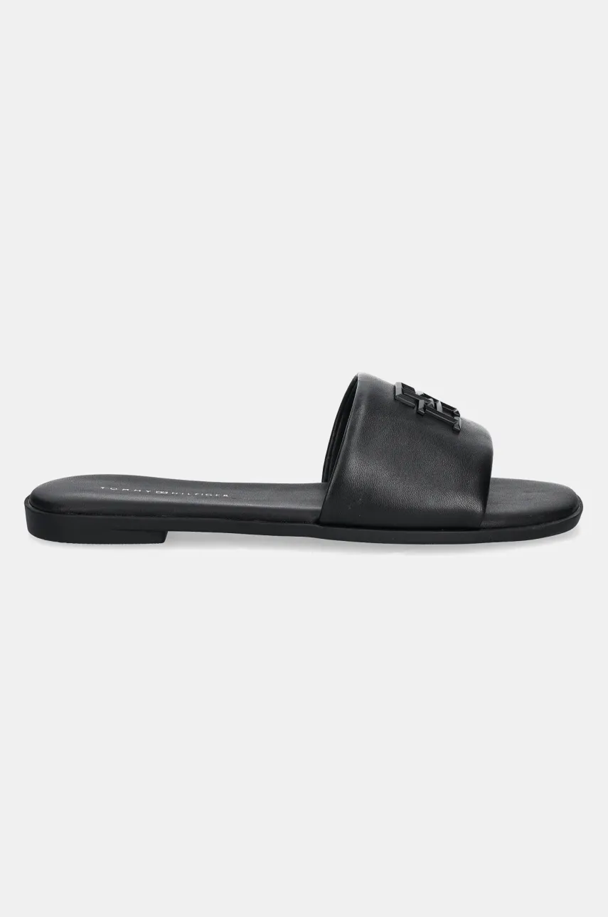 Кожаные шлепанцы Tommy Hilfiger TH LOGO HARDWARE LEATHER MULE женские цвет чёрный FW0FW08806 Кожаные шлепанцы Tommy Hilfiger TH LOGO HARDWARE LEATHER MULE женские цвет чёрный FW0FW08806