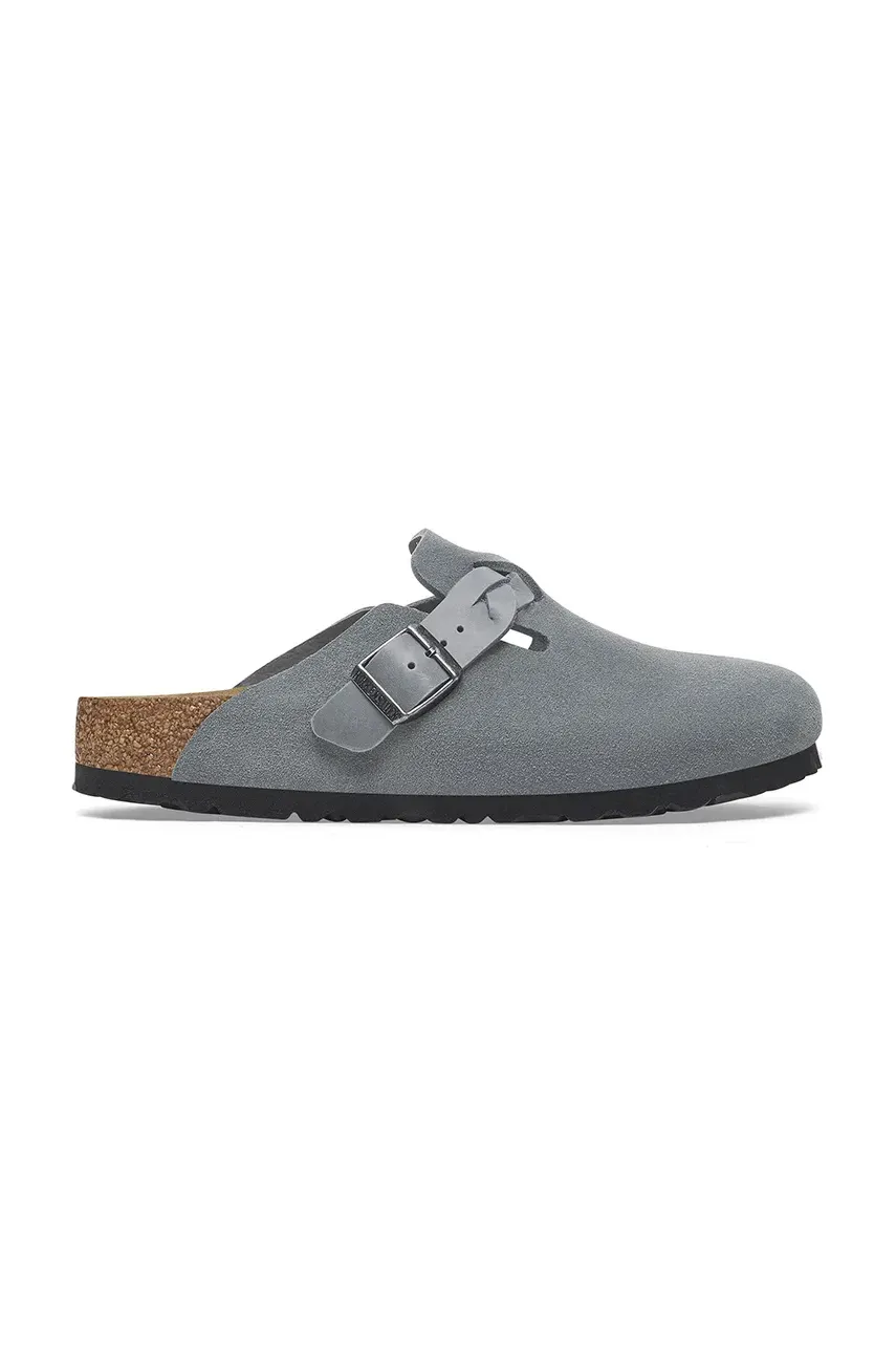 Levně Semišové pantofle Birkenstock Boston Braided dámské, modrá barva, 1029086