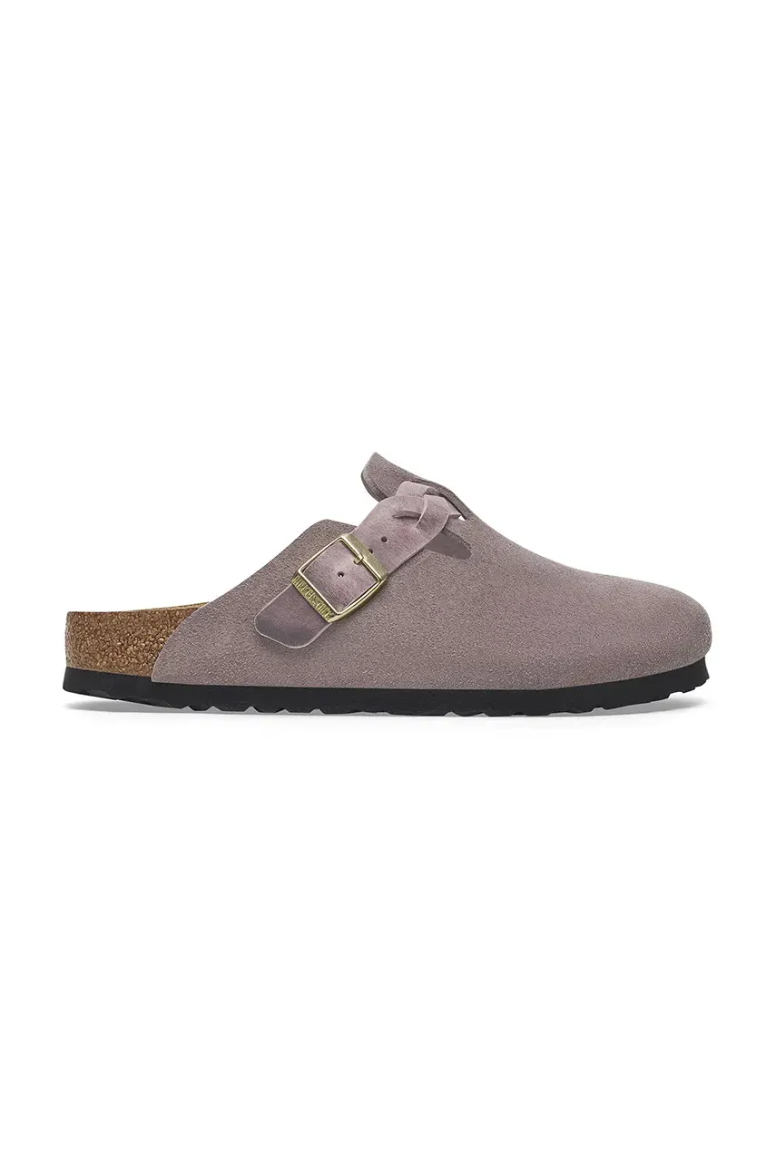 Levně Semišové pantofle Birkenstock Boston Braided dámské, fialová barva, 1029122