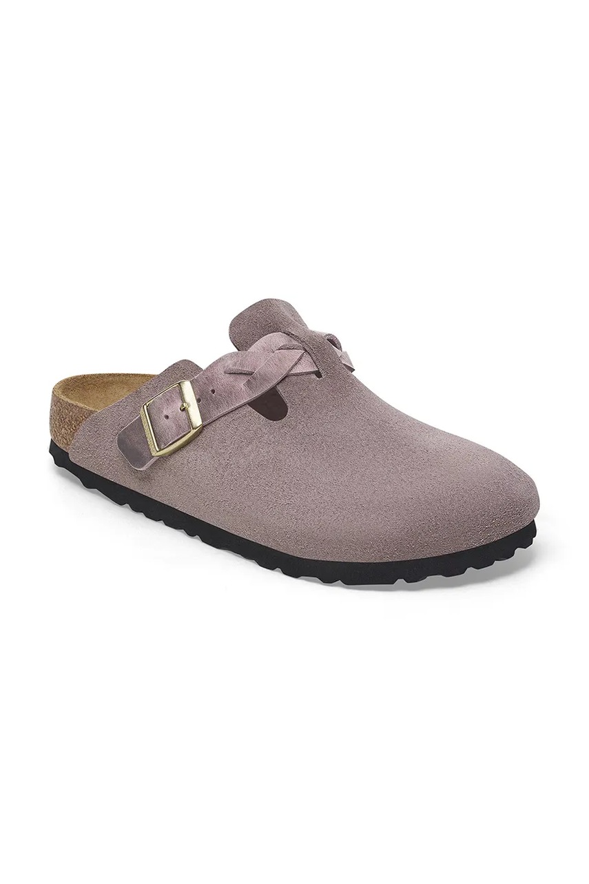 Замшевые шлепанцы Birkenstock Boston Braided женские цвет фиолетовый 1029122 Замшевые шлепанцы Birkenstock Boston Braided женские цвет фиолетовый 1029122