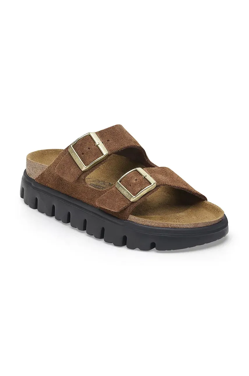 Замшевые шлепанцы Birkenstock Arizona Chunky Birkenstock x Papillio женские цвет коричневый на платформе 1028389 Замшевые шлепанцы Birkenstock Arizona Chunky Birkenstock x Papillio женские цвет коричневый на платформе 1028389