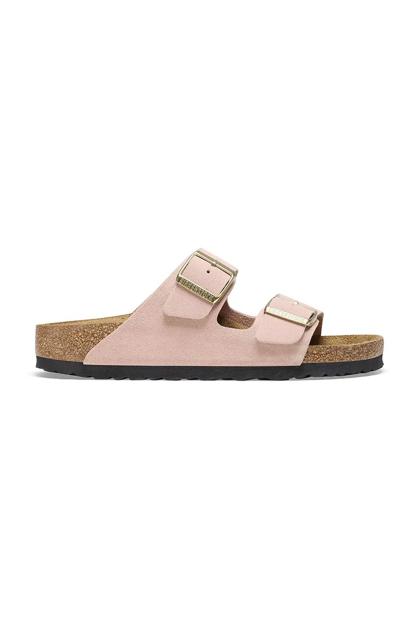 Birkenstock papuci din piele Arizona femei, culoarea roz, 1026170