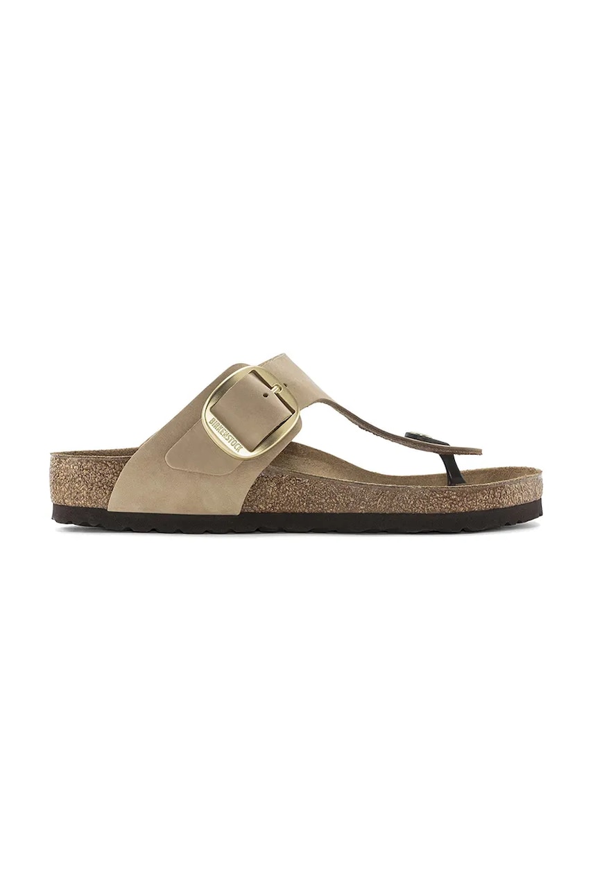 Birkenstock șlapi din nubuc Gizeh Big Buckle femei, culoarea bej, cu toc plat, 1024007