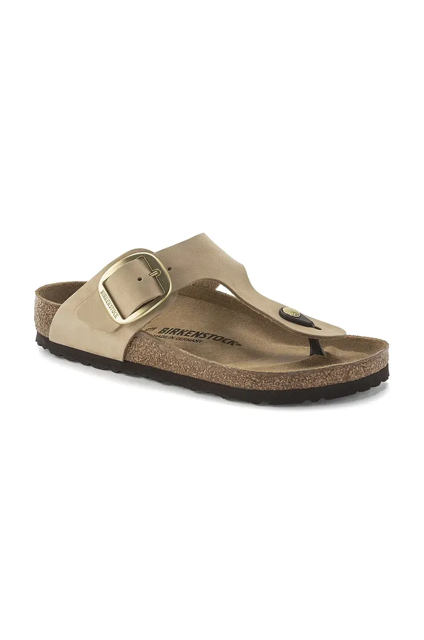 Вьетнамки из нубука Birkenstock Gizeh Big Buckle женские цвет бежевый на плоском ходу 1024007 Вьетнамки из нубука Birkenstock Gizeh Big Buckle женские цвет бежевый на плоском ходу 1024007