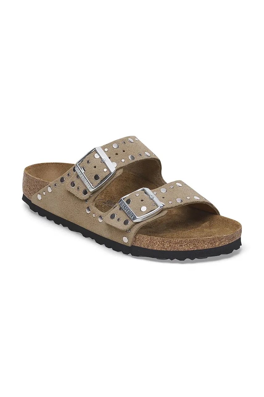 Замшевые шлепанцы Birkenstock Arizona Rivet женские цвет коричневый 1029390 Замшевые шлепанцы Birkenstock Arizona Rivet женские цвет коричневый 1029390