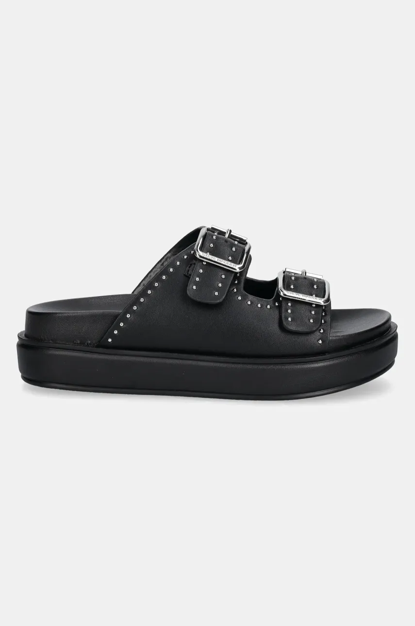 Кожаные шлепанцы Steve Madden Freelance женские цвет чёрный на платформе SM11003598 Кожаные шлепанцы Steve Madden Freelance женские цвет чёрный на платформе SM11003598