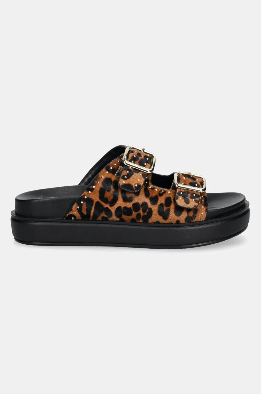 Кожаные шлепанцы Steve Madden Freelance-L женские цвет коричневый на платформе SM11003597 Кожаные шлепанцы Steve Madden Freelance-L женские цвет коричневый на платформе SM11003597