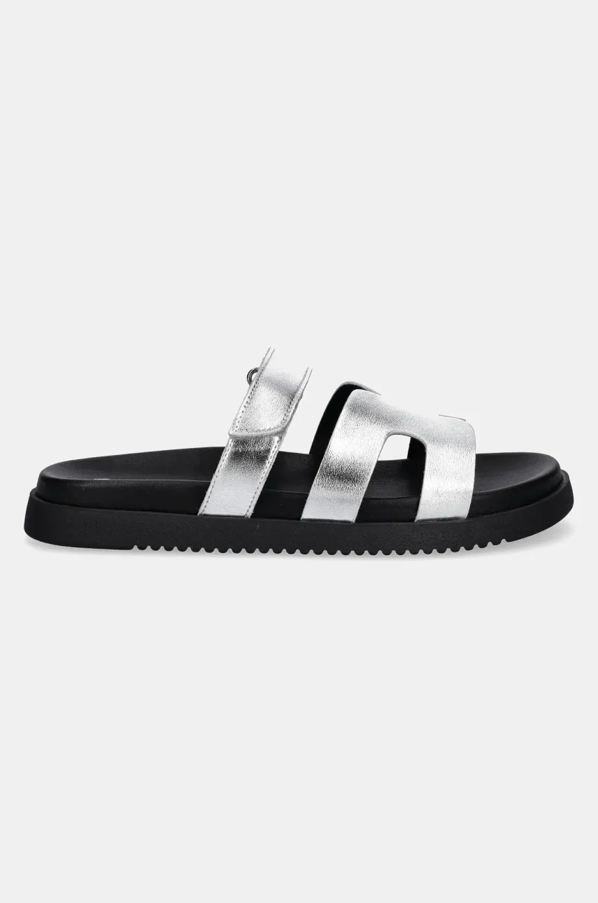 Кожаные шлепанцы Steve Madden Missile женские цвет серебрянный SM11003028 Кожаные шлепанцы Steve Madden Missile женские цвет серебрянный SM11003028