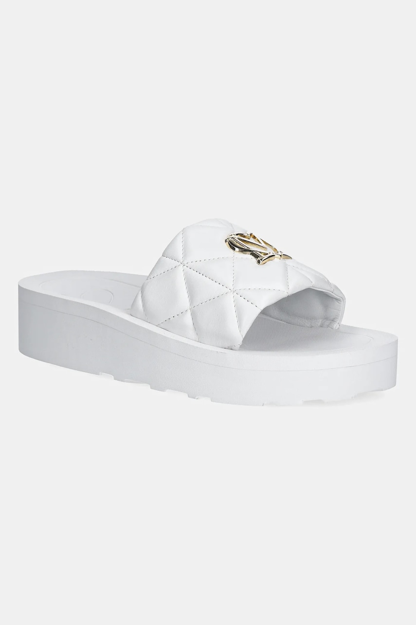 Love Moschino slapi de piele femei, culoarea alb, cu platforma, JA28014I1MIE0100 Love Moschino slapi de piele femei, culoarea alb, cu platforma, JA28014I1MIE0100