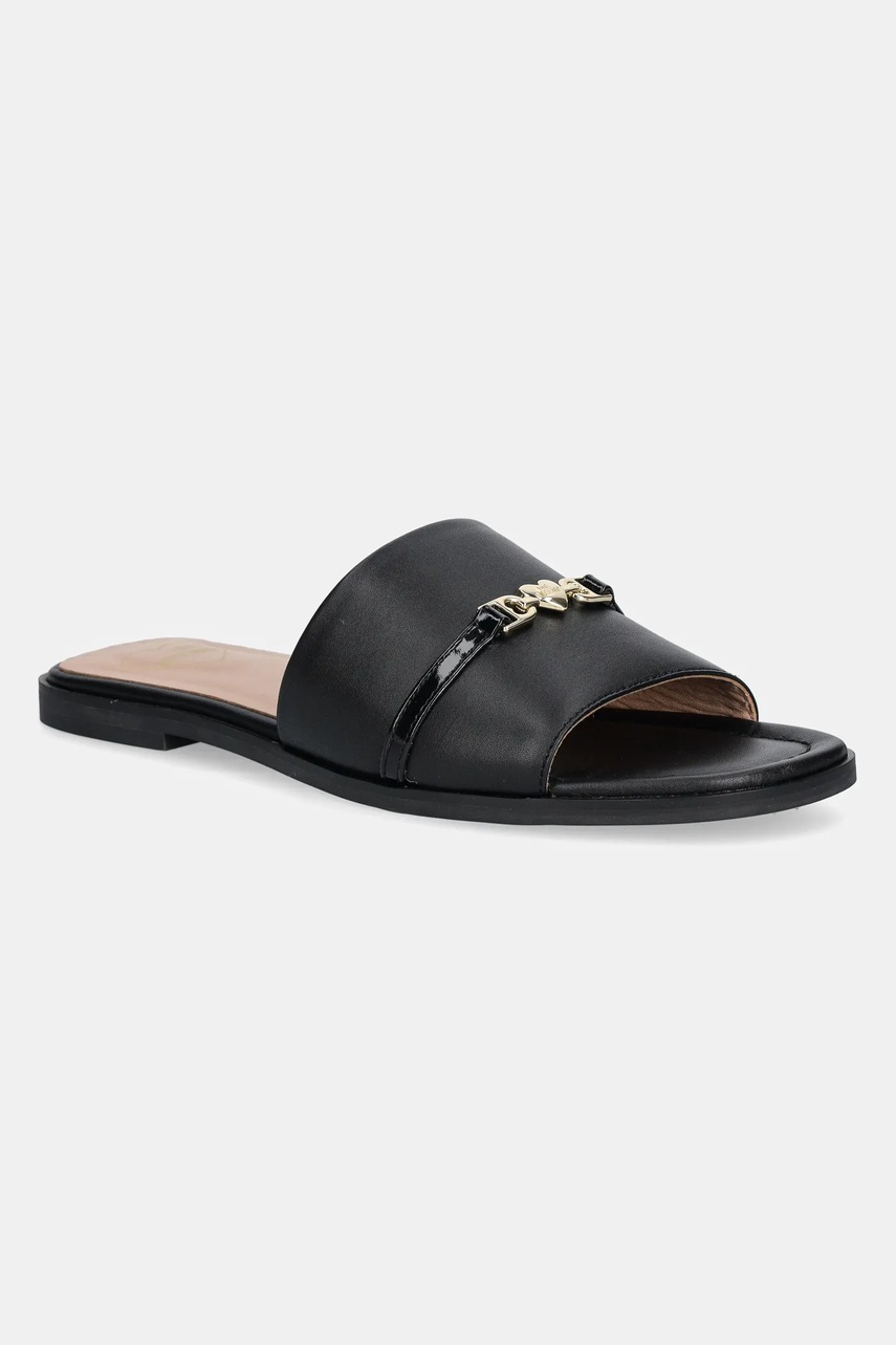 Love Moschino slapi de piele femei, culoarea negru, JA28082G1MIA400A